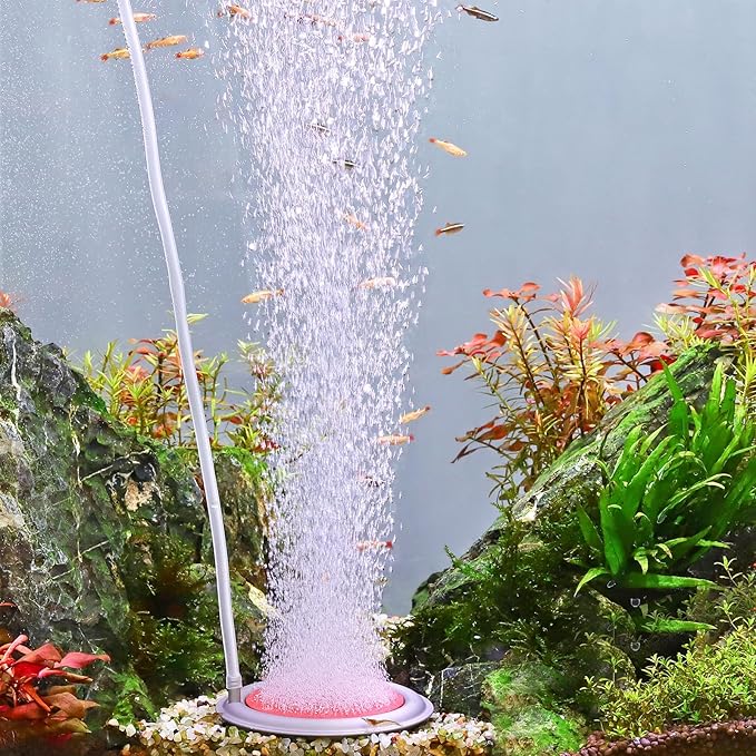 hygger Aquarium Air Stone, 3.4 Inch Nano Air Stone Makes Super Tiny Bubbles, Ultra Quiet Dissolved Oxygen Diffuser Small Airstone with Stainless Steel Base for Aquarium, Fish Tank & Hydroponic, Round