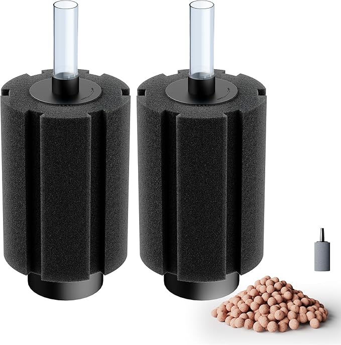 10-150Gal Aquarium Sponge Filter with Ceramic Media and Bubble Diffuser Ultra Quiet Fish Tank Filters fit Breeding Fry Betta Shrimp Fish Tank (2 Pack, L(80-150 Gallon))