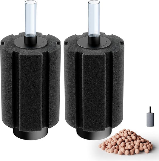 10-150Gal Aquarium Sponge Filter with Ceramic Media and Bubble Diffuser Ultra Quiet Fish Tank Filters fit Breeding Fry Betta Shrimp Fish Tank (2 Pack, L(80-150 Gallon))
