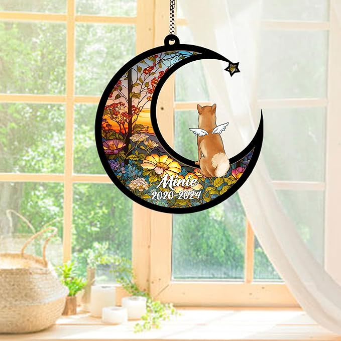 Personalized Shiba Inu Sun Catcher, Dog Memorial Gifts, Custom Shiba Inu with Wings Ornament Christmas Tree, Loss of Dog Sympathy Gift Memorial Suncatchers