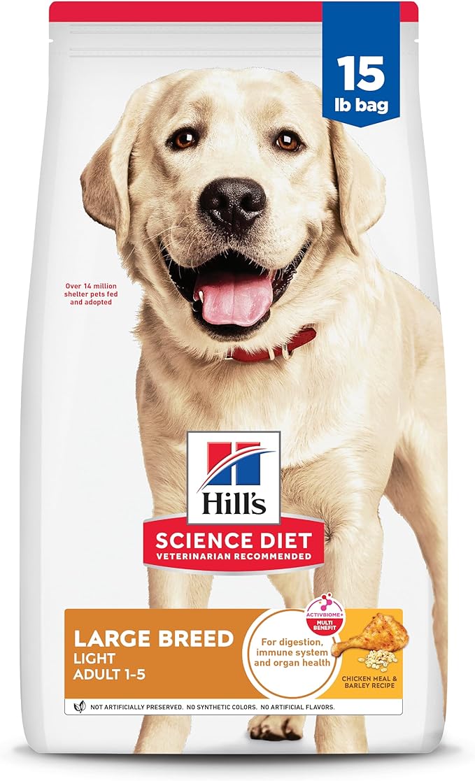 Hill's Science Diet Large Breed Light Adult Dry Dog Food 1-5, Quality Protein for Weight Management Support, Chicken & Barley, 15 lb. Bag