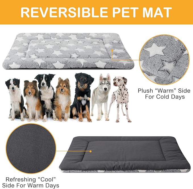VitalCozy 4 Pcs Winter Dog Crate Pads, Ultra Soft Warm Washable Dog Cat Bed Mat for Pet Crate Comfortable Replaceable Reversible Kennel Pad for Small, Medium, Large Dogs(30 x 48 x 1.6 Inch,Gray)