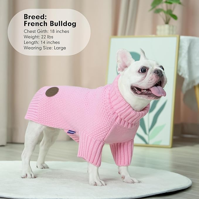 cyeollo Dog Sweater Knitwear Turtleneck Soft Knitwear Pullover Sweaters with Long Sleeves Warm Dog Clothes for Medium Dogs,Pink, XXL