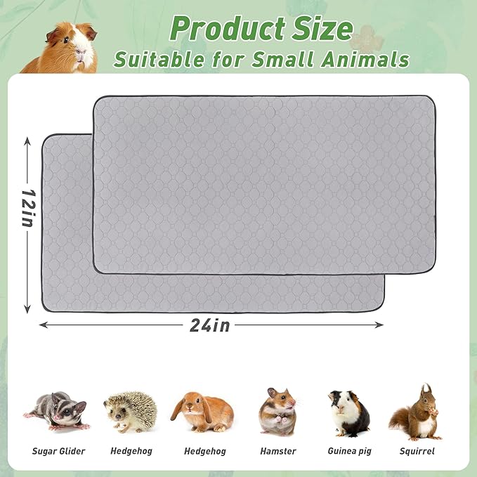 Guinea Pig Bedding, Guinea Pig Pee Pads Washable and Reusable 2 Pack, Guinea Pig Fleece Cage Liners12*24
