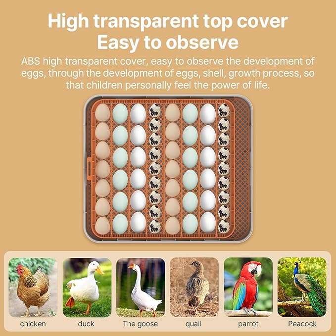 Tissting 56 Eggs Incubator - 3-in-1 with Automatic Egg Turning with External Injection Water Bottle,Household Small Poultry Hatching Machine with Egg Candler Light for Chicken
