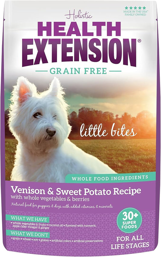 Health Extension Grain Free Venison & Sweet Potato Little Bites Small Kibble Formula with 30+ Superfoods Lean Protein, and Probiotics for Teacups, Toys & Miniature Dogs (3.5lb)