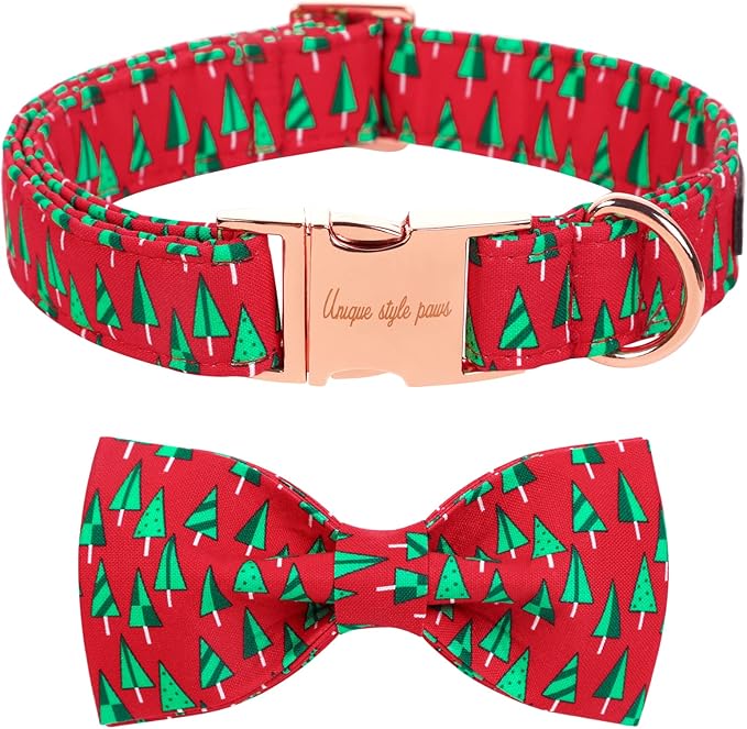 Unique style paws Christmas Dog Collar with Bow Best Winter for Small Medium Large Dogs -Christmas Tree-XS