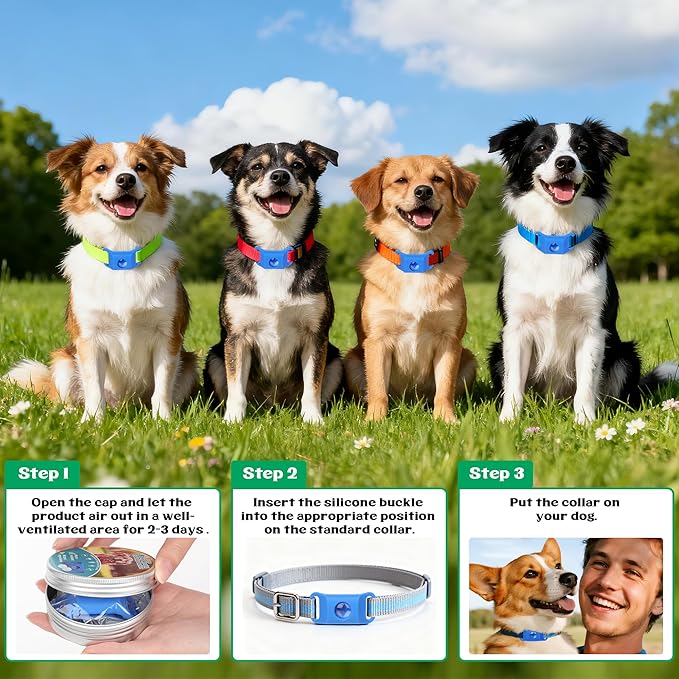 Natural Dog Tag for Flea & Tick Prevention – 6 Months Long Lasting Protection, Waterproof Collar Pendant with Extra Refills, Safe for All Breeds, Collar Not Included,Blue