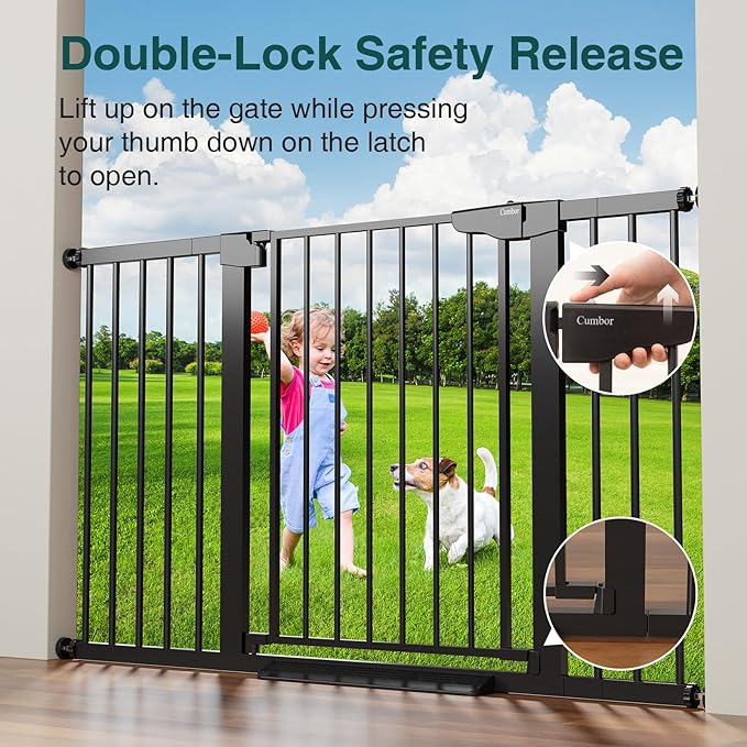 Cumbor 2 Pack 29.7-54.2" Baby Gate for Stairs, Mom's Choice Awards Winner-Auto Close Dog Gate for doorways, Easy Install Pressure Mounted Pet Gate Indoor, Walk Thru Wide Safety Gate for Dog, Black