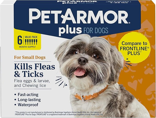 PetArmor Plus Flea and Tick Prevention for Dogs, Small Dog Flea and Tick Treatment, 6 Doses, Waterproof Topical, Fast Acting (5-22 lbs)