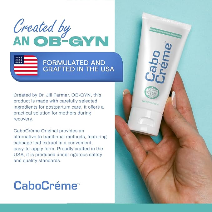 CaboCréme Cabbage Breast Cream for Tenderness & Engorgement Relief, Breastfeeding Weaning Support - Dry Up Breast Milk - Postpartum Essential - OB-GYN Created & Breastfeeding Mother-Approved, 2-pack