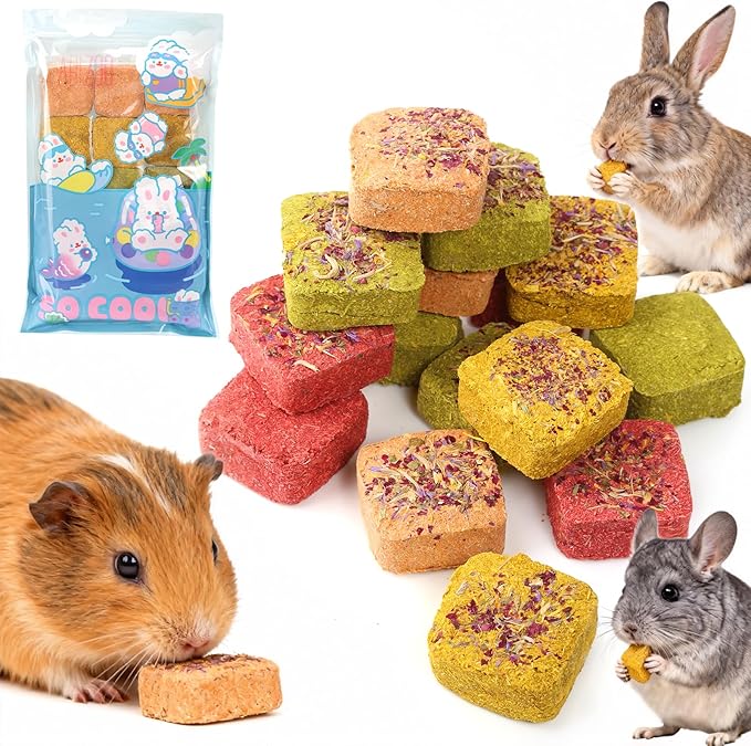 Abizoo Rabbit Chew Toys for Bunny Natural Rabbits 15Pcs Chew Treats with Organic Timothy Hay Carrot Pumpkin Calendula Beet and Rose, Bunny Treat for Rabbits Guinea Pigs Hamsters Chinchillas