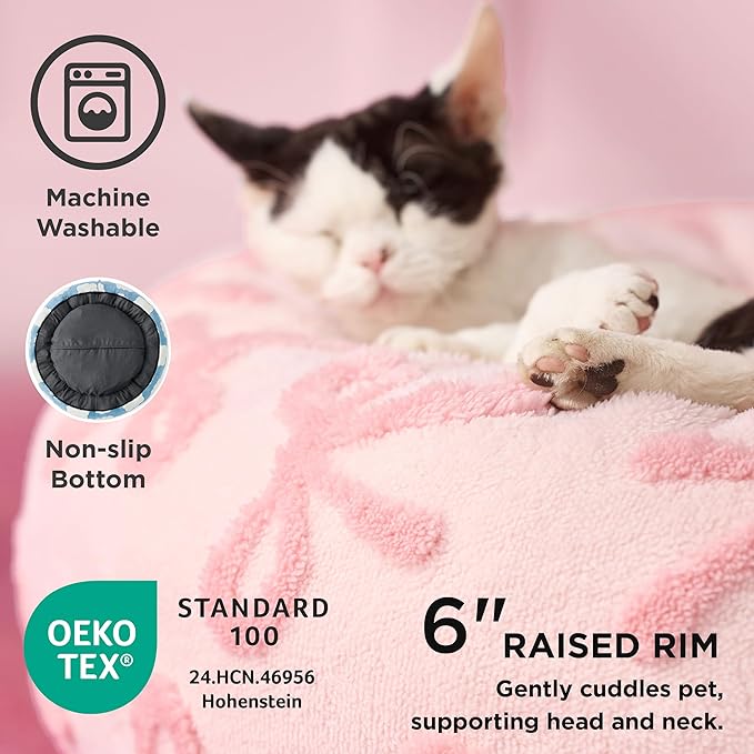 LE SURE Donut Cat Beds for Indoor Cats - Round Small Dog Bed Calming Christmas Bed Gift for Pets, Cute Modern Beds with Jacquard Shaggy Plush & Anti Slip Bottom, 20 Inch, Pink Taffy