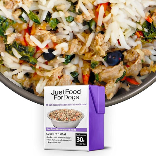 JustFoodForDogs Pantry Fresh Wet Dog Food, Complete Meal or Dog Food Topper, Lamb & Brown Rice Human Grade Dog Food Recipe - 12.5 oz (Pack of 6)