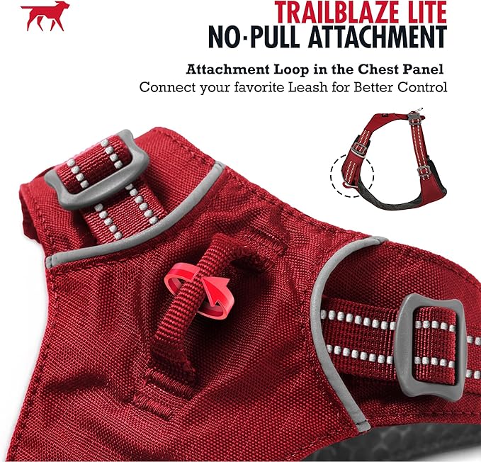 Tuff Pupper All-Day Wear Dog Harness | for Walking, Trail Running, Hiking | Front & Back Leash Clips | Reflective Trim | Easy On/Off Buckles | Lightweight Breathable | No Pull Design (Medium, Red)