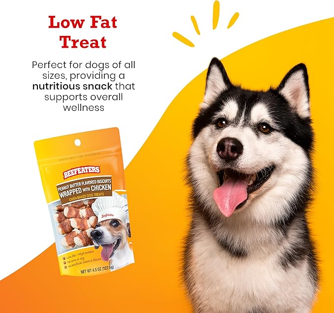 Beefeaters Peanut Butter Biscuits Wrapped with Chicken, 40oz – Dog Treat. Oven-Baked with Real Chicken, No Artificial Ingredients, Dental Benefits, Ideal for Training & All Dog Sizes
