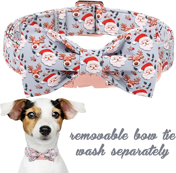 Unique Style Paws Christmas Dog Collar with Bow Elk Christmas Man Cotton Puppy Collars for Small Medium Large Dogs