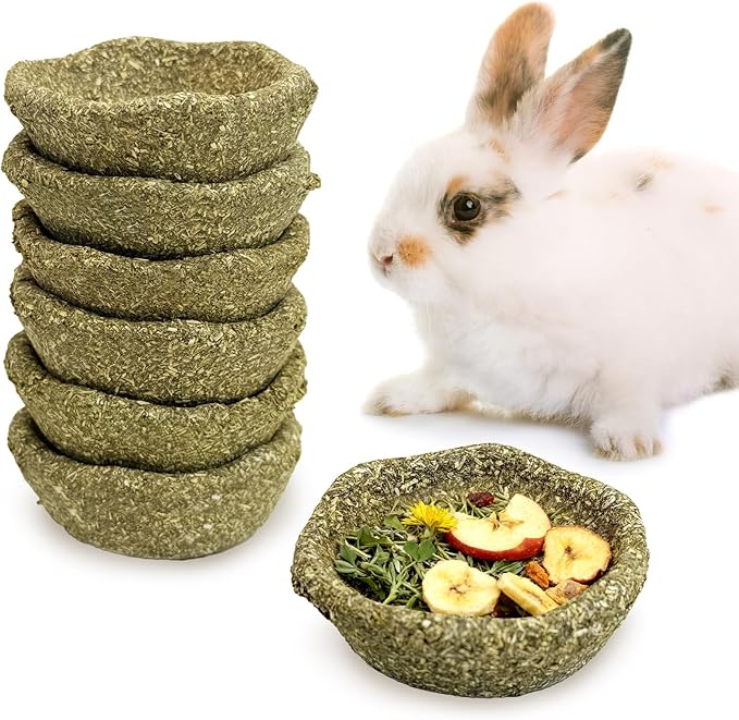 6 Pack Rabbit Chew Toys for Teeth Timothy Hay Chewing Bowl Natural Guinea Pig Treat Edible Small Animal Molar Toys for Bunny Chinchilla Hamster Gerbil Rat