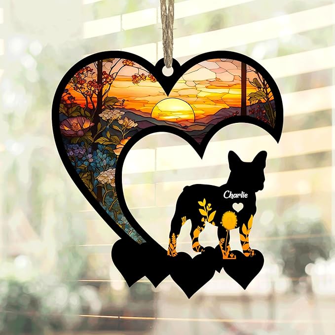 Lovely POD French Bulldog Frenchie Suncatcher Ornaments, Personalized French Bulldog Frenchie Memorial with Name, Dogs Loss Ornaments, Dog Remembrance Gift, Dog Memory, Loss of Dogs Sympathy Gifts