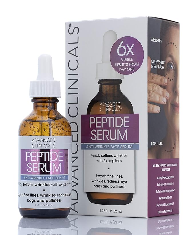 Advanced Clinicals Hyaluronic Acid Moisturizer Face Serum + Collagen Peptide Facial Serum Skin Care Set | Hydrating Serums For Diminishing Appearance Of Wrinkles, Dry Skin, Fine Lines, Set Of 2