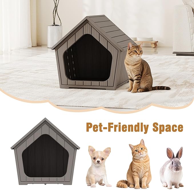 Outdoor Cat House Weatherproof, Plastic Cat House with Wide Entry, Feral Cat Shelter for Porch, Garden, Backyards, Garage, Neighborhood, Indoor(Gray)