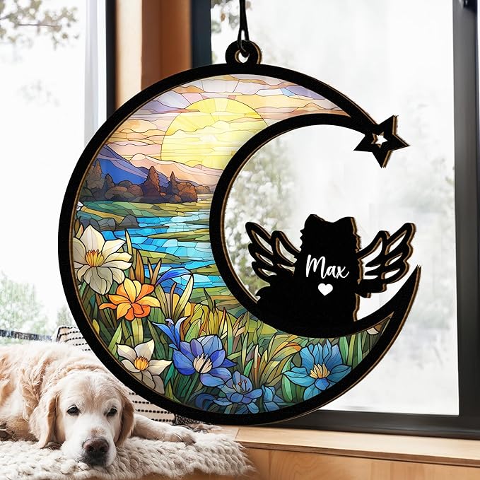 Chillever Pomeranian Memorial Suncatcher – Custom Pet Remembrance Ornament, Dog Loss Sympathy Gift