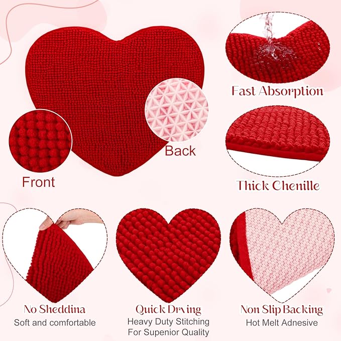 Amylove 4 Pcs Guinea Pig Cage Liner Guinea Pig Bedding Dog Door Mat for Muddy Pet Paws Washable Chenille Pee Pads Small Animal Sleeping Bed for Bunny Hamster(20 x 24 Inch,Heart Shape,Red)