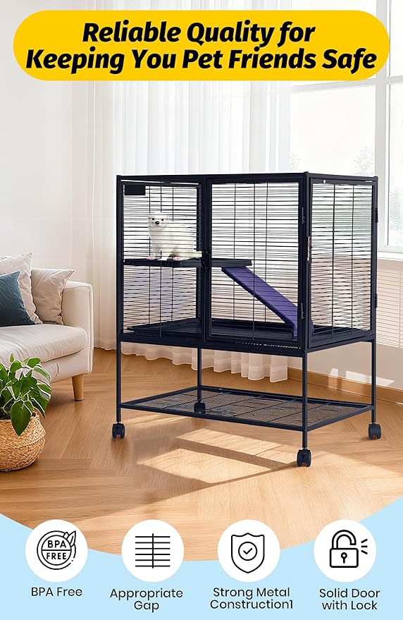 Garvee Small Animal Cage, 36 in H Deluxe Ferret Cage - 4 Tier Large Chinchilla Cage with Removable Ramp, Hammock,Removable Tray for Ferret, Chinchilla, Guinea Pig,Hamster