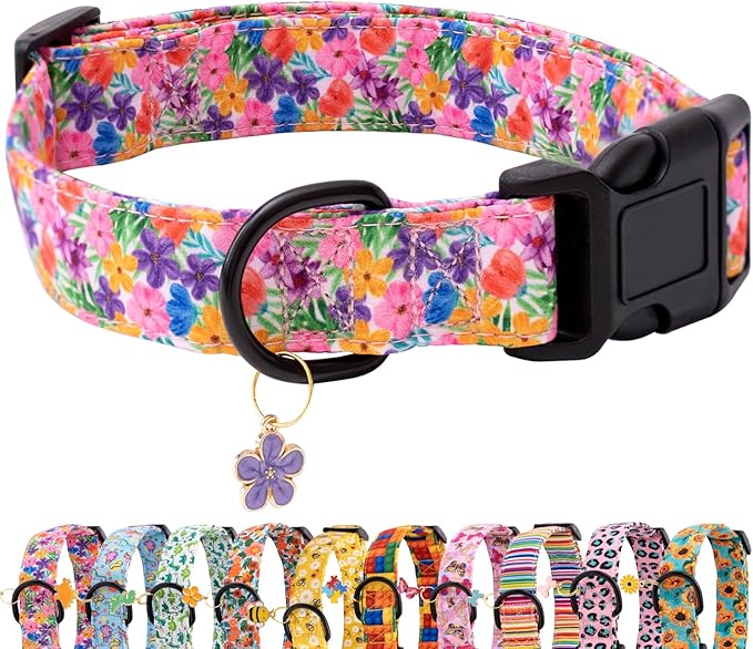 Faygarsle Dog Collar for Small Medium Large Dogs Cute Puppy Collars for Female Dogs Floral Patterned Pet Collars for Summer Spring Wedding Puppy Necklace Girl Dog Collar S