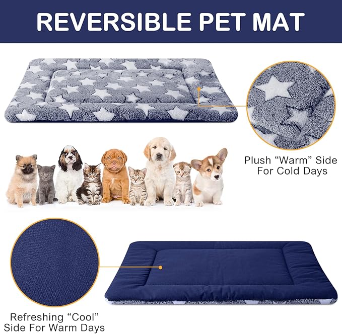 VitalCozy 4 Pcs Winter Dog Crate Pads, Ultra Soft Warm Washable Dog Cat Bed Mat for Pet Crate Comfortable Replaceable Reversible Kennel Pad for Small, Medium, Large Dogs(18 x 24 x 1.6 Inch,Blue)