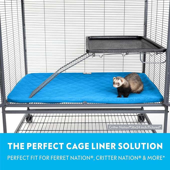 Paw Inspired Fitted Fleece Liner for Ferret Nation, Critter Nation Cage for Ferrets, Rats, Chinchillas, Hedgehogs & Other Small Animals (Blue, Bottom Pan Liner)
