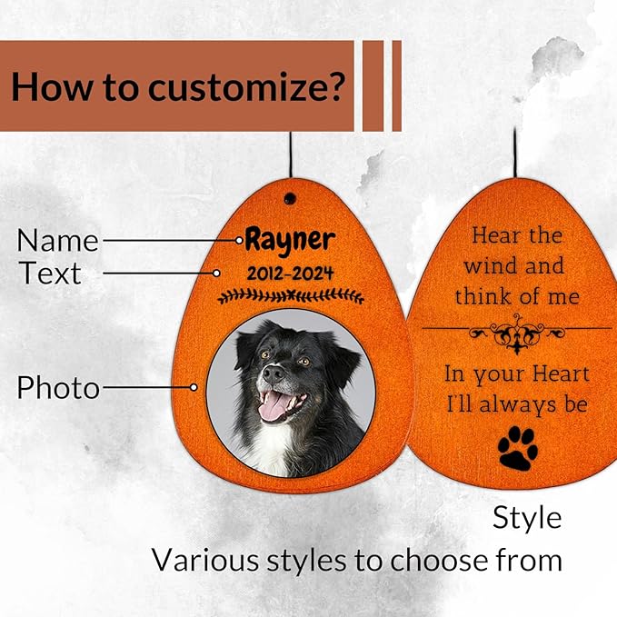 Personalized Dog Memorial Gifts for Loss of Dog - Custom Sympathy Wind Chime with Photo & Name, 26"/32"/36" Outdoor Bereavement Keepsake for Garden or Patio(Black)