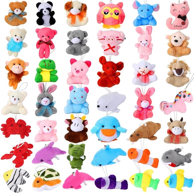 Sumind 42 Pcs Mini Stuffed Animals Toys Set Small Plush Keychain Decorations for Teacher Student Award, Carnival Prizes, Goodie Bags Filler, Christmas Valentine Easter Party Favors(Rich Style)