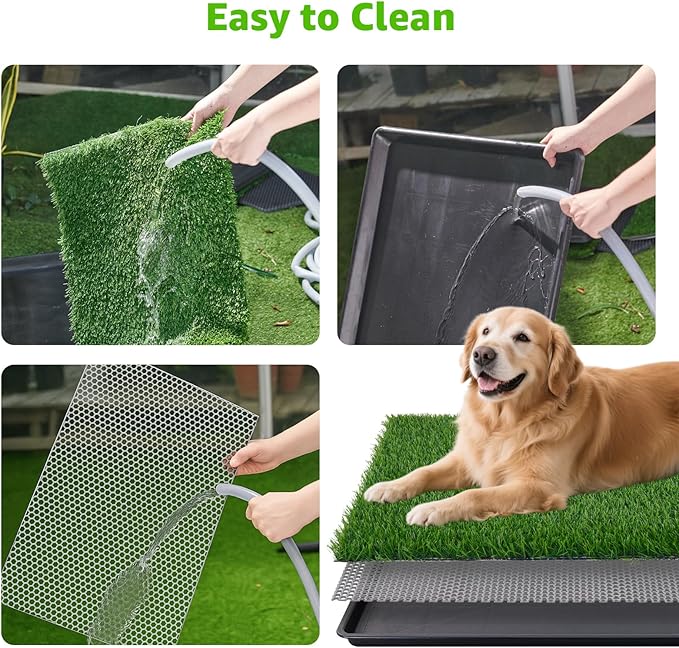 LOOBANI 45x29in Large Dog Litter Box: Dog Grass Pad with Tray with 2×Artificial Grass Pads + 1×Drainage Grate - Quickly Absorbent Portable Patio Potty for Balcony Apartment Indoor Outdoor Use