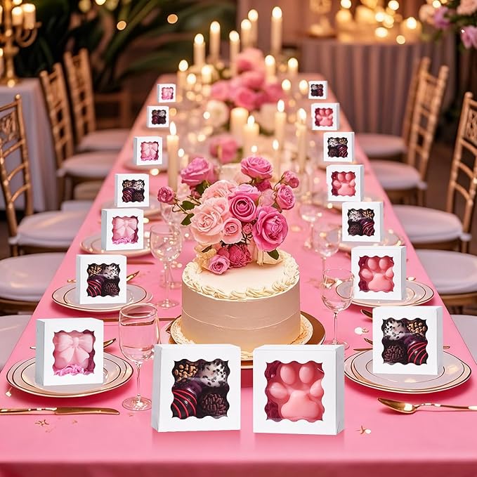 JCXGRVC 50 Count 3"x3"x1.5" White Paper Gift Boxes with Clear Window for Soap, Cookies & Chocolates Truffles & Showcase Your Homemade Treats