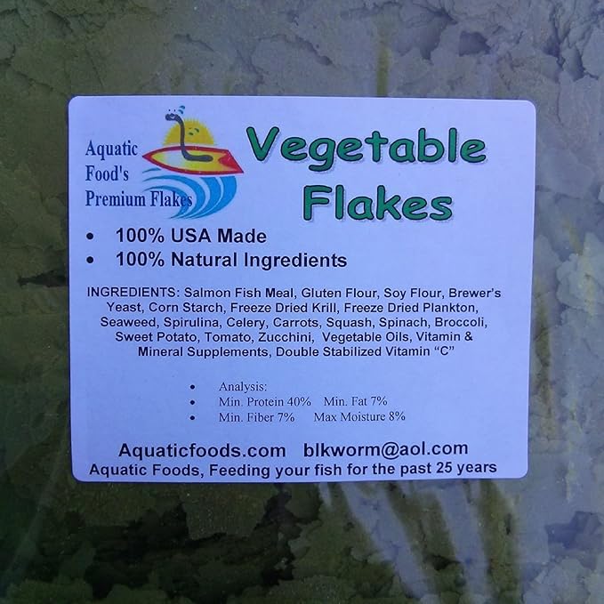 Aquatic Foods Inc. Intense Multi Vegetable Flakes for African Cichlids, Central & South American Cichlids, Tetras, Live Bearers, All Tropical Fish…AF Flakes..1/4-lb