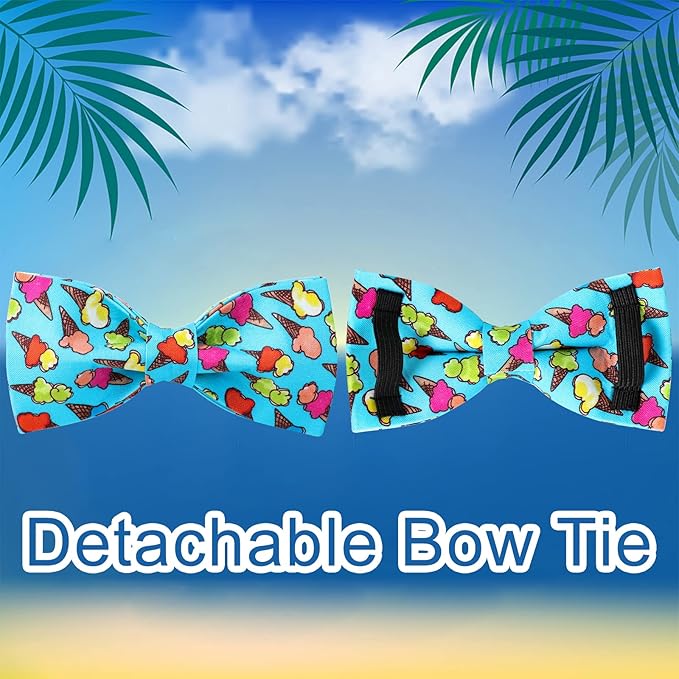 Summer Dog Collar with Bow Tie, Cotton Cute Bowtie Dog Collar, Summer Bowtie Collar for Small Boy Girl Dog, Comfortable Blue Dog Collar with Metal Buckle, S