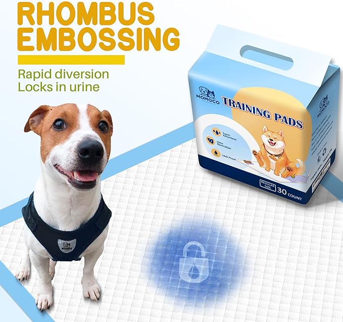 MoMoCo Puppy Pads for Indoor Potty Training,Super Absorbent Leak-Proof Disposable Dog Pee Pads for Puppies & Small Dogs, 22"x22", 30 Count