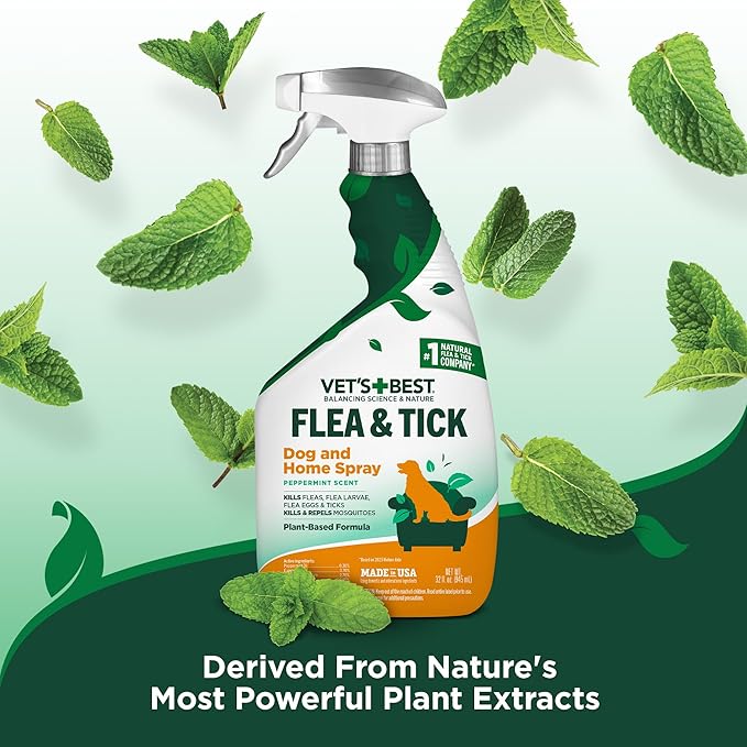 Vet’s Best Indoor Flea and Tick Spray – Dog Flea and Tick Treatment for Home, Plant-Based Formula with Natural Oils, Kills Fleas, Eggs & Ticks on Contact, Made in USA, 32 oz