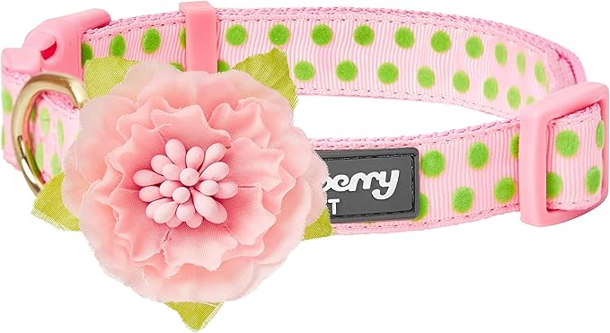 Blueberry Pet Adjustable Flocking Dog Collar with Silk Flower, Pink Dog Collar for Girls, Medium, 14.5"-20" Neck, 3/4" Width, Girl Dog Collars for Small Dogs