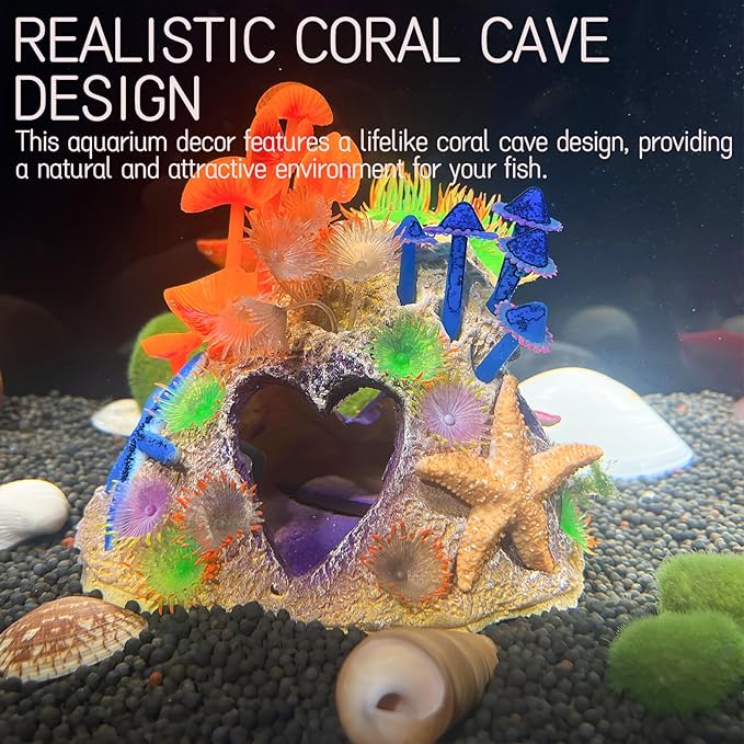 Colourful Coral Cave Fish Tank Rock Decor - Resin Aquarium Plant Ornament for Betta Fish, Shrimp, and Goldfish Tanks (color1)