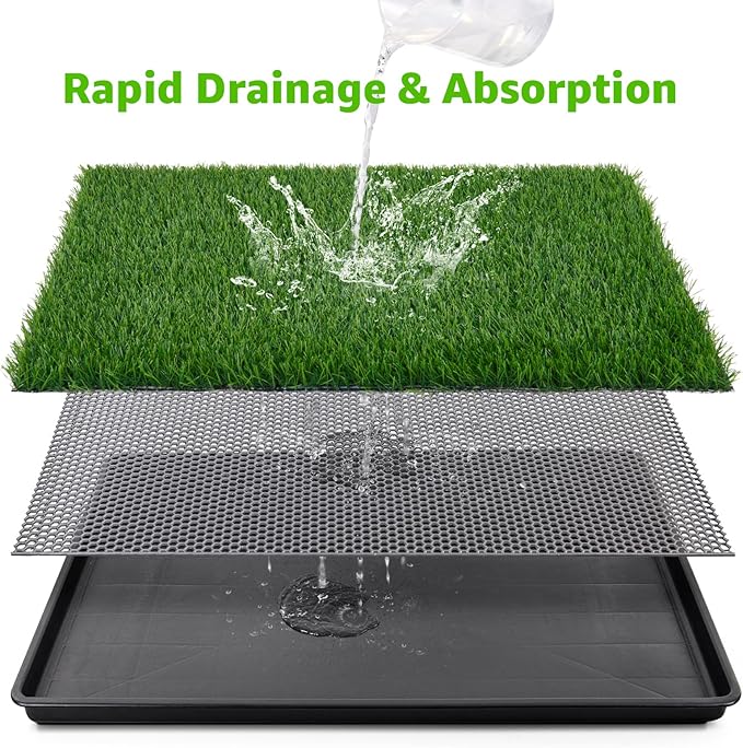 LOOBANI 45x29in Large Dog Litter Box: Dog Grass Pad with Tray with 2×Artificial Grass Pads + 1×Drainage Grate - Quickly Absorbent Portable Patio Potty for Balcony Apartment Indoor Outdoor Use