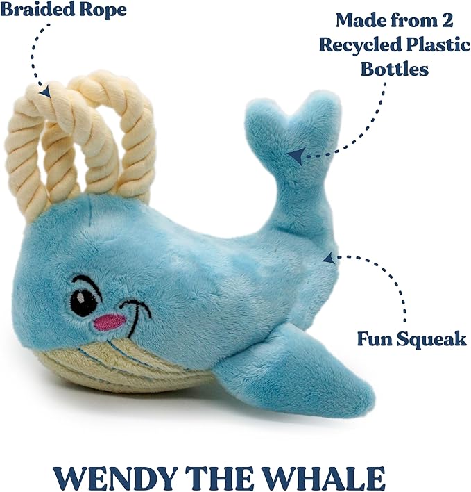 Dog Toys | Plush Toy Whale Stuffed Animal for Dogs | Small Eco Friendly Toy - Easy to Clean and Made from Non Toxic Materials