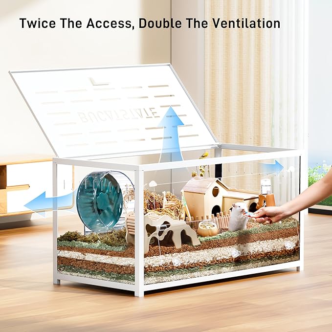 BUCATSTATE Hamster Cage Metal 2.0 - Large Hamster Enclosure Stackable with Top Access Easy Assemble 39.3L*19.7W*20.6H Inches Dwarf Syrian Hamster Tank for Gerbil, Mouse, Rat (774sq inch White)