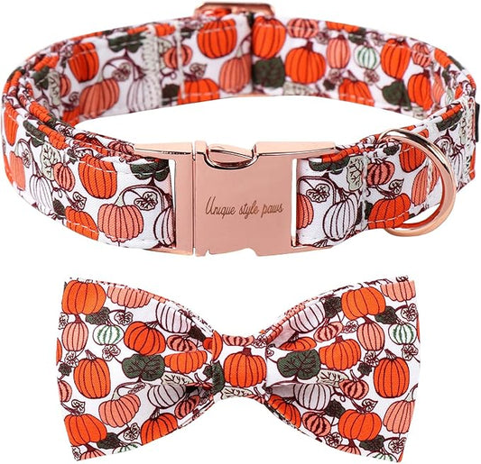 Unique Style Paws Halloween Day Dog Collar with Bow Pumpkin Cotton Dog Collars for Small Medium Large Dogs