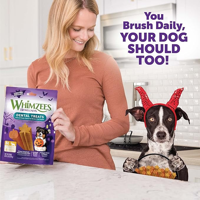Whimzees Wellness Fall Dog Dental Treats, Autumn Natural Chews for Dogs, Medium Size Stick, (6 Count) (Pack of 6)
