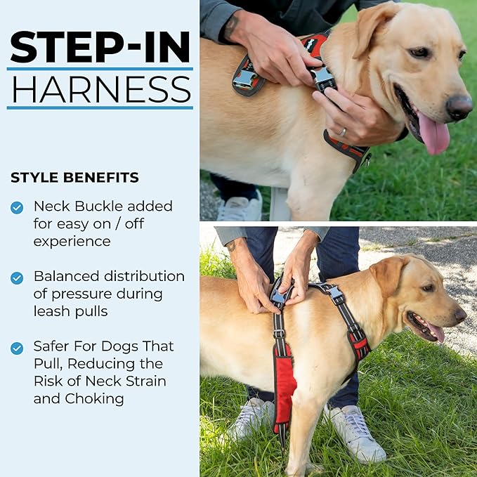Step in Dog Harness for Medium Dogs, Ruby Red, Adjustable, Easy On Off, No Pull Through Design, 2 Dog Leash Points, 3M Reflective Trim, Neoprene Padded Control Handle