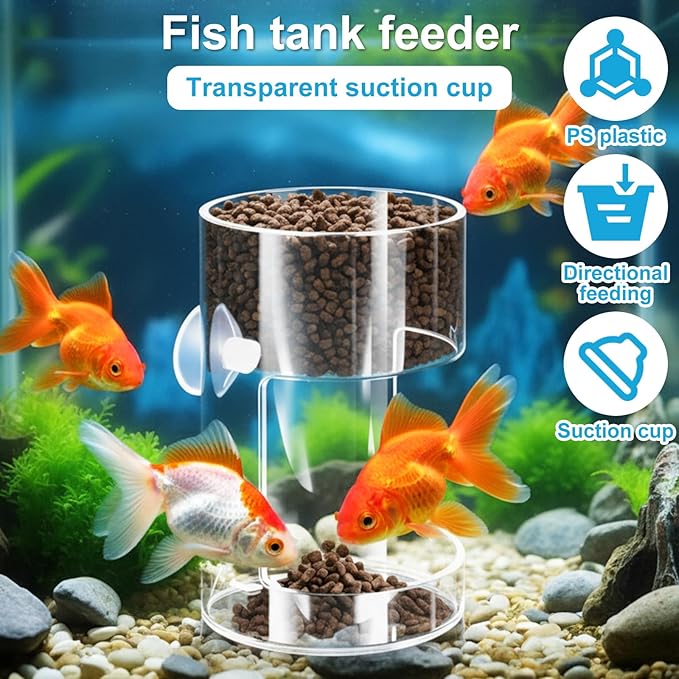 2PCS Orbicular Fish Tank Feeding Tray with Suction Cup, Acrylic Clear Fish Tank Accessories, Preventing Food Scattering Reduced Filter Clogging Tanks Suitable for All Kinds of Food Tanks Accessories