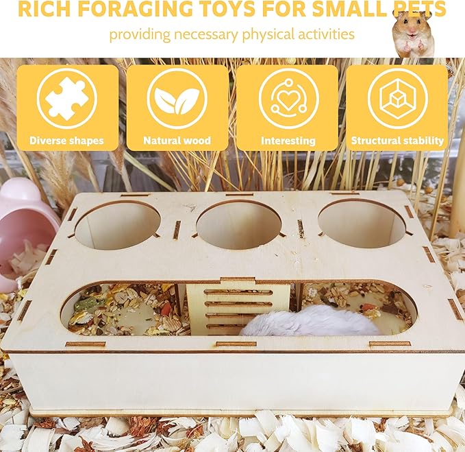 Guinea Pig Foraging Toys, Small Animals Hide Treats Foraging Puzzle Toys,Wooden Foraging Game Interactive Enrichment Toy for Rabbits, Hamsters, Bunny, Chinchillas, Rats and Gerbils