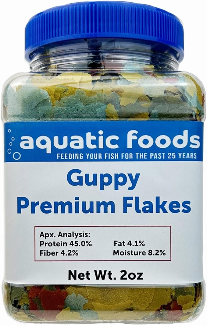 Aquatic Foods Inc. Guppy Flakes, Smaller Premium Special Blend Flake - AFI Guppy Flakes…2oz Small Jar
